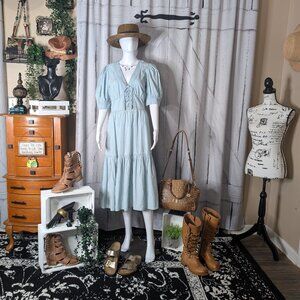 Lauren Ralph Lauren Women's Cotton Puff-Sleeve Chambray Corset Dress 12 NWT